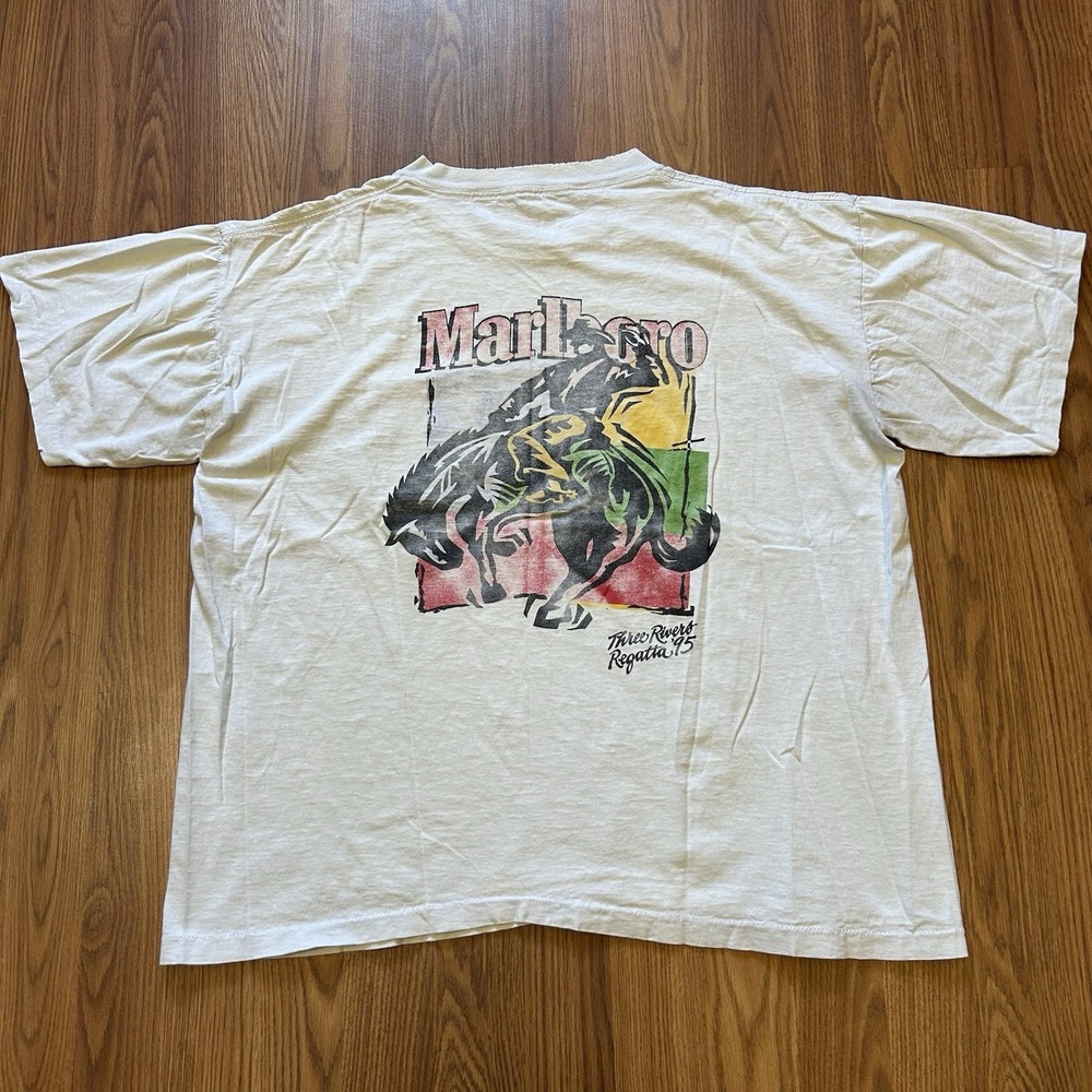 1995 Marlboro Pittsburgh Three Rivers Regatta Rodeo T-Shirt Distressed Sz. L VTG